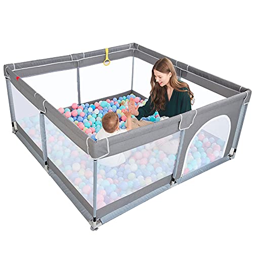 TODALE Baby Playpen 50”×50” Gray Playpen for Babies and Toddlers, Safe & Sturdy, Small Baby Play Yard with Anti-Slip Base & Breathable Mesh- Indoor & Outdoor Baby Play Pen for Toddler & Infant