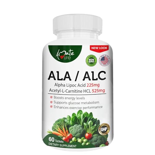 Amate Life ALA/ALC High Potency Formula- Best Alpha Lipoic Acid and Acetyl-L-Carnitine HCl Dietary Supplement- Antioxidant Support- Energy Boost- for Men and Women 60 Capsules