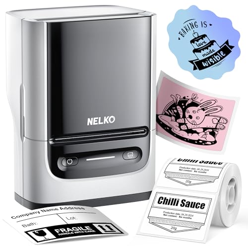 Nelko Label Maker Machine with Tape, PM220 Bluethooth Label Printer, 2 Inch Portable Thermal Printer for Small Business, Address, Logo, Clothing, Sticker Printer for Phones & PC, White