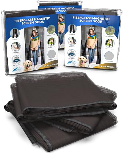 FLUX Heavy Duty Fiberglass Magnetic Screen Door (3-Pack) - Durable Upgraded Mesh, Fits 38 x 82 Doors, Easy Install, Auto-Closing, Pet-Friendly, Bug Barrier, 26 Magnets, Patio Screen Mesh for Door