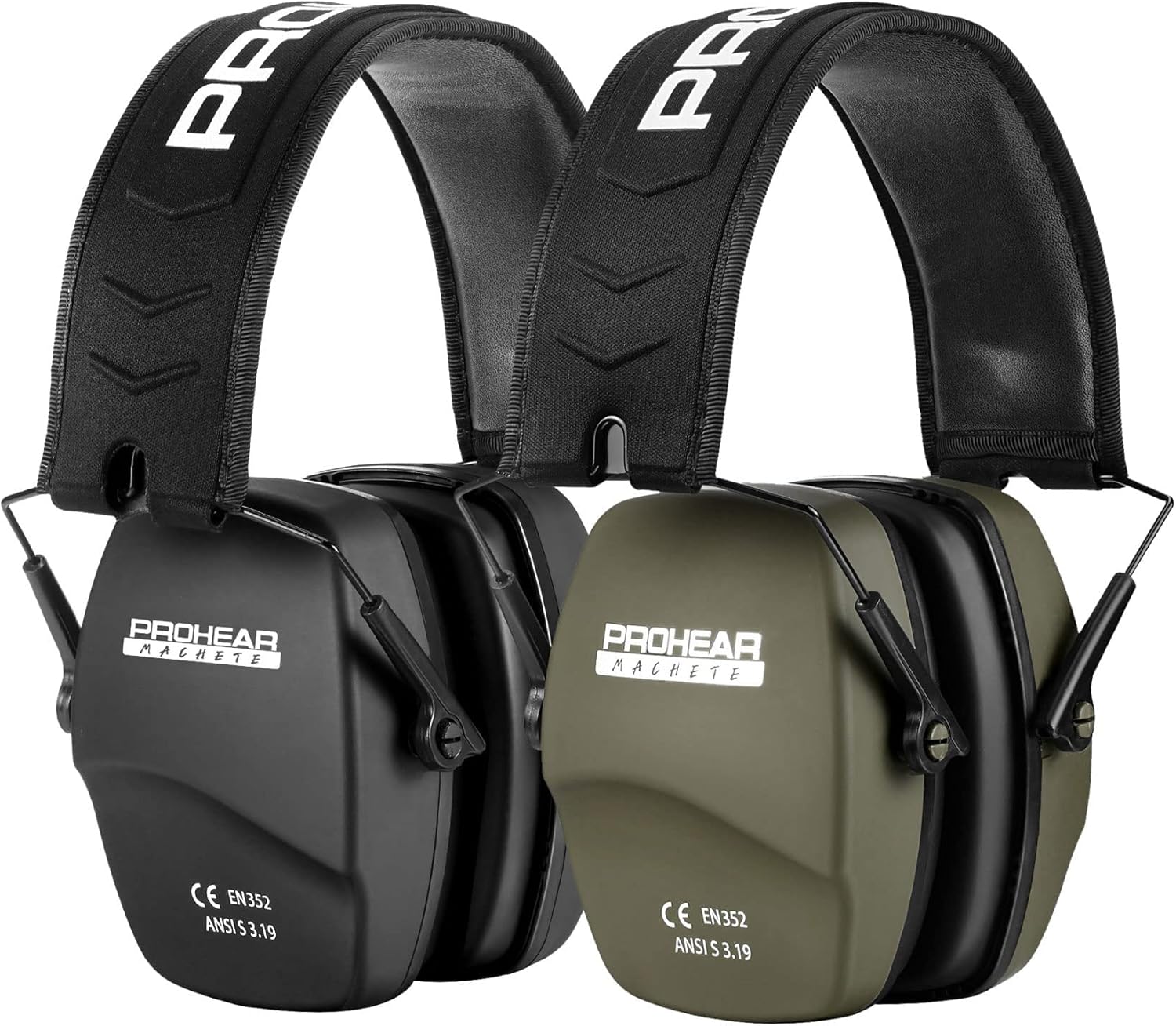 PROHEAR 016 Shooting Ear Protection Earmuffs 2 Pack, NRR 26dB for Gun Range, Hunting -Black and Green Black+green