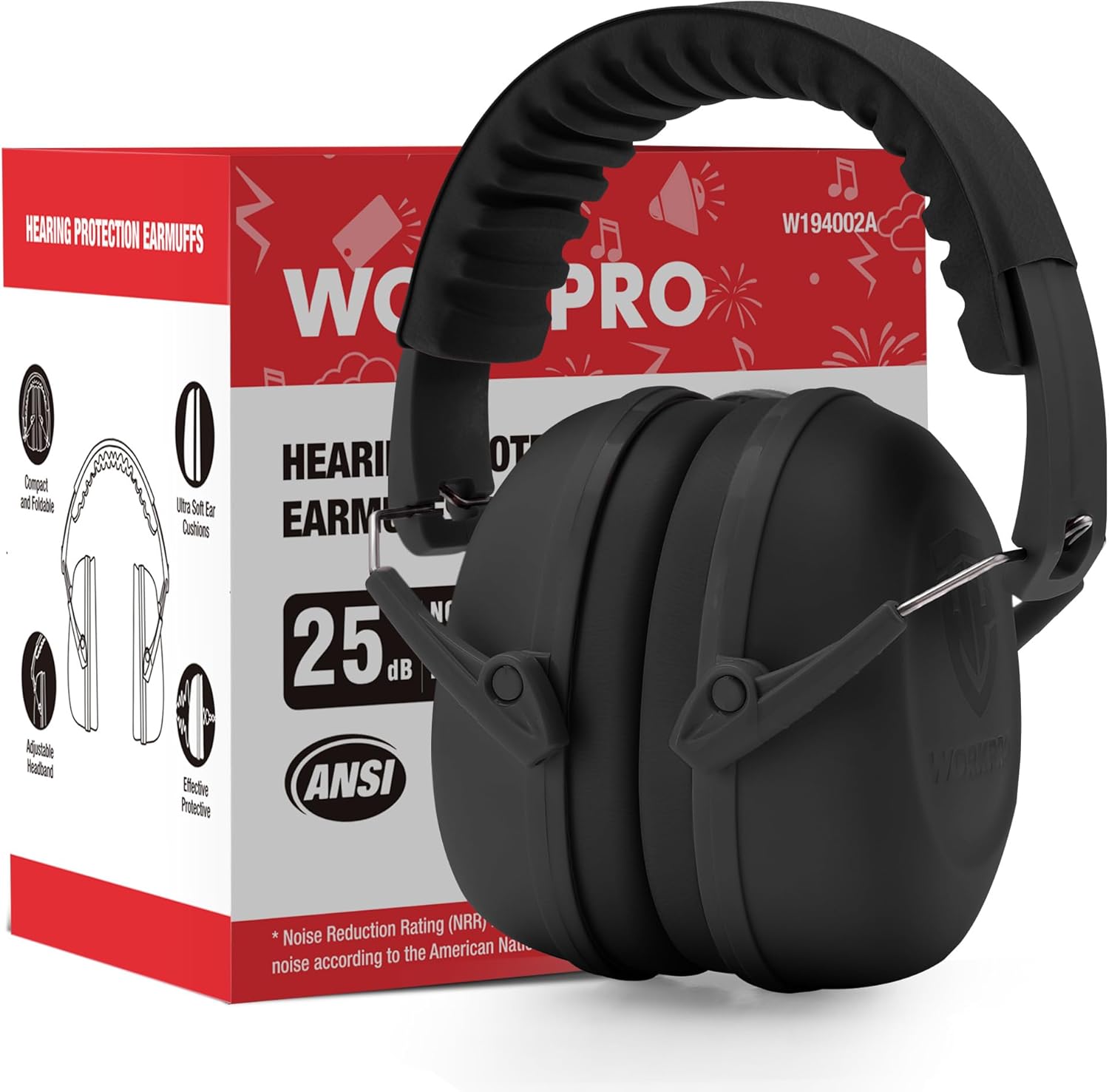 WORKPRO Safety Ear Muffs, NRR 25 dB, Noise Cancelling Headphones for Kids Black