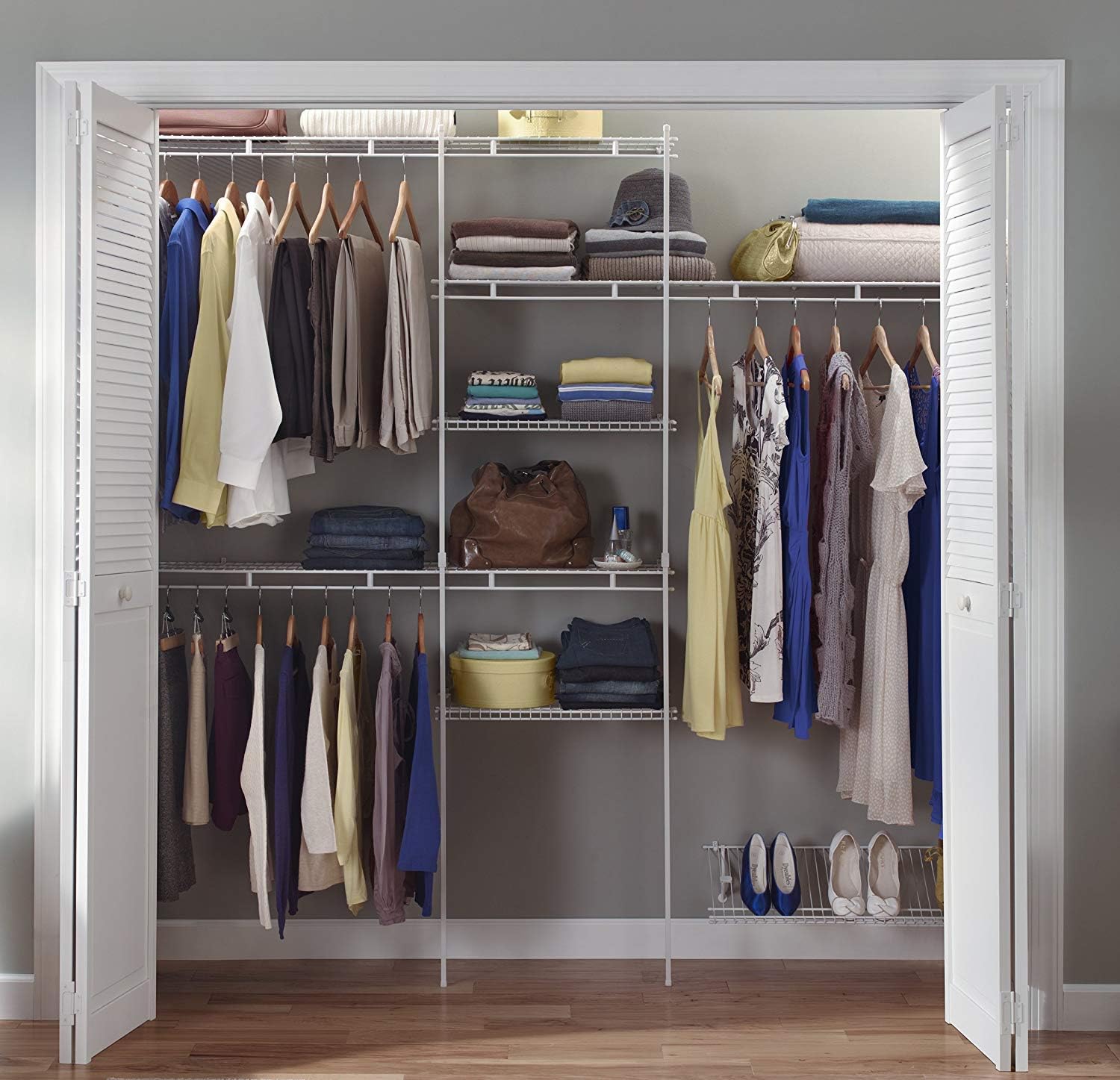 ClosetMaid 1608 Closet Organizer Kit with Shoe Shelf, 5-Foot to 8-Foot, White 5- Shelf Organizer Kit