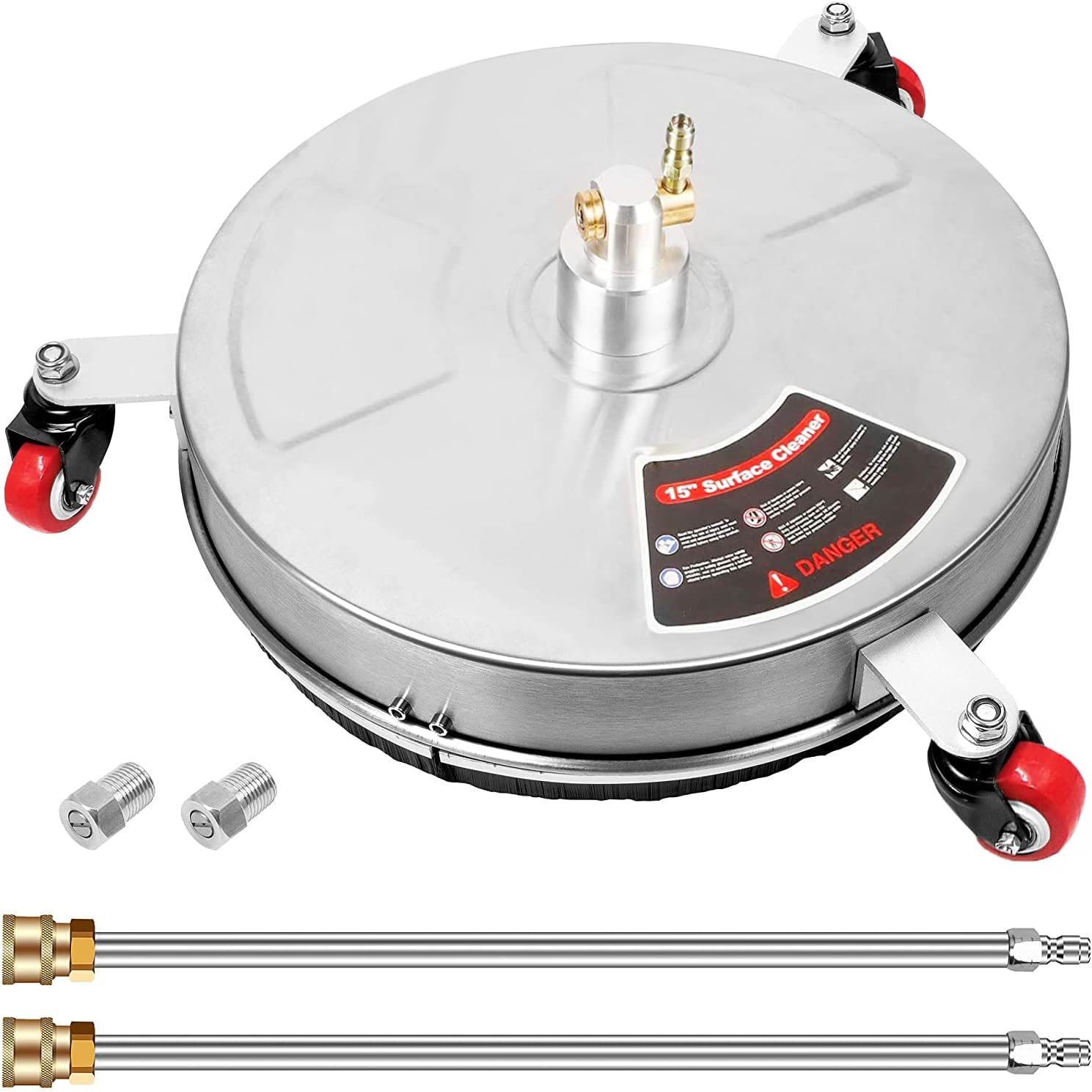 Zebby 15.8 Stainless Steel Pressure Washer Surface Cleaner, Premium Quality Housing, Power Washer Attachment with 2 Extension Wand, 4000PSI (Grey Spray Protective Coating)