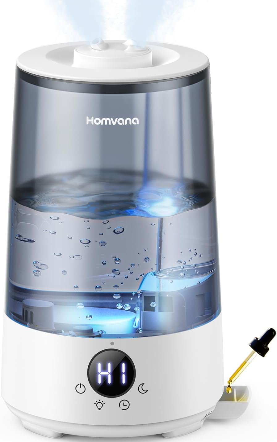 Homvana Humidifiers for Bedroom Home, 3.6L Cool Mist Top-Fill 34H Super Long Time, Quiet 16dB, Baby Humidifier, Oil Diffuser for Large Room, Plants, Nursery, Office BPA FREE, 7 Color Light Ultrasonic Grey