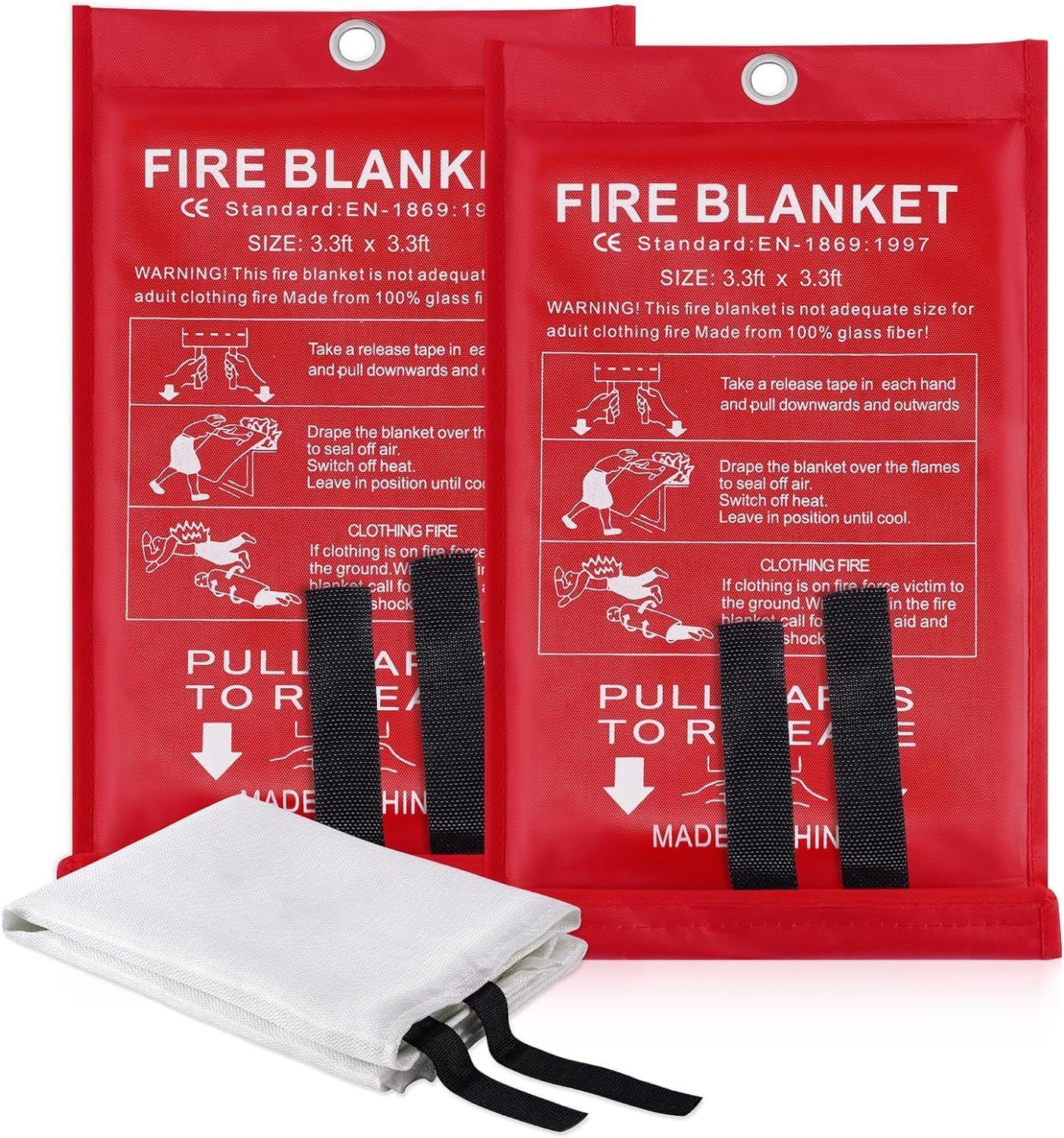 LUXJET Emergency Fire Blanket for Home Kitchen, 2 Pack Fiberglass Suppression Fire Blanket for Camping, Kitchen, Boat, Car & Office, Amusement Building 2-Pack