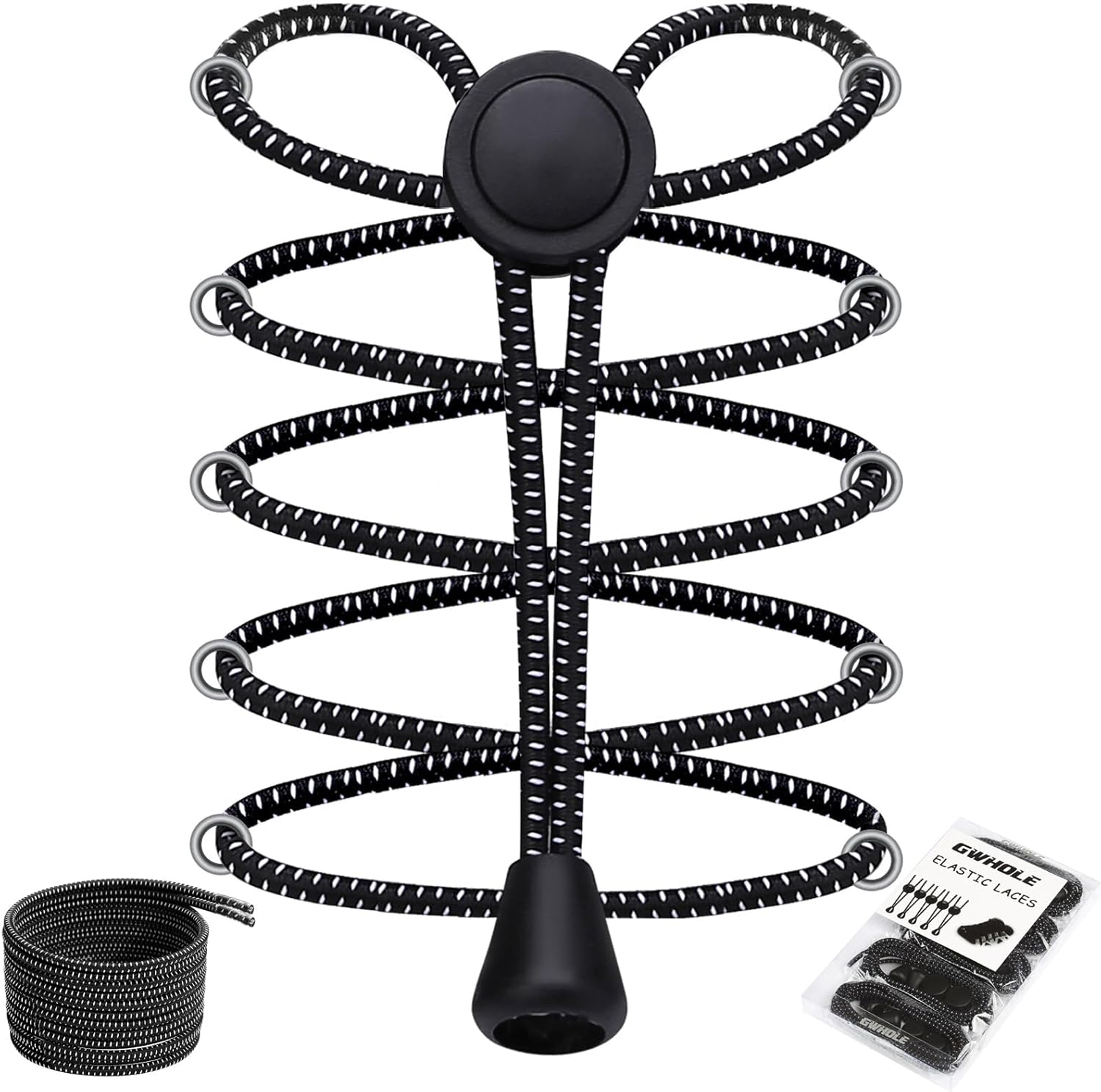 GWHOLE No Tie Shoe Laces Work Boot Laces Shoelaces Replacements Black