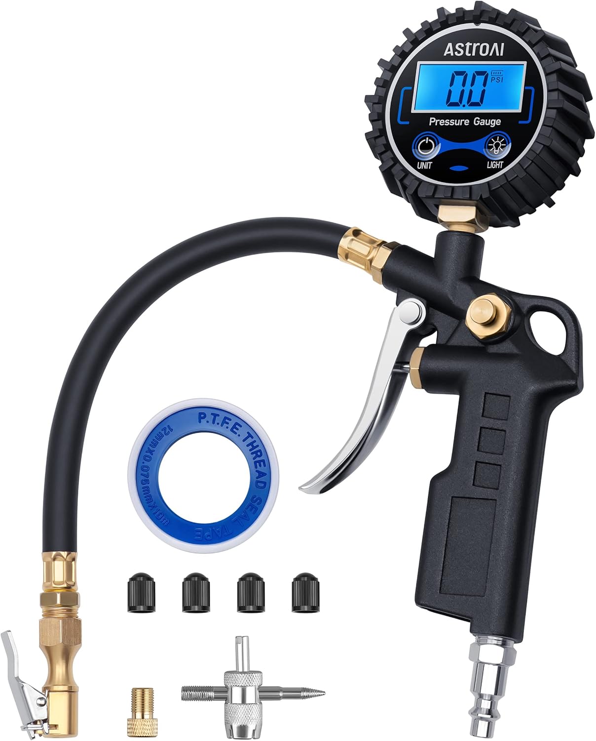 AstroAI Digital Tire Pressure Gauge with Inflator, 250 PSI Air Chuck and Compressor Accessories Heavy Duty with Quick Connect Coupler, 0.1 Display Resolution for Car, SUV, Truck, Motorcycle