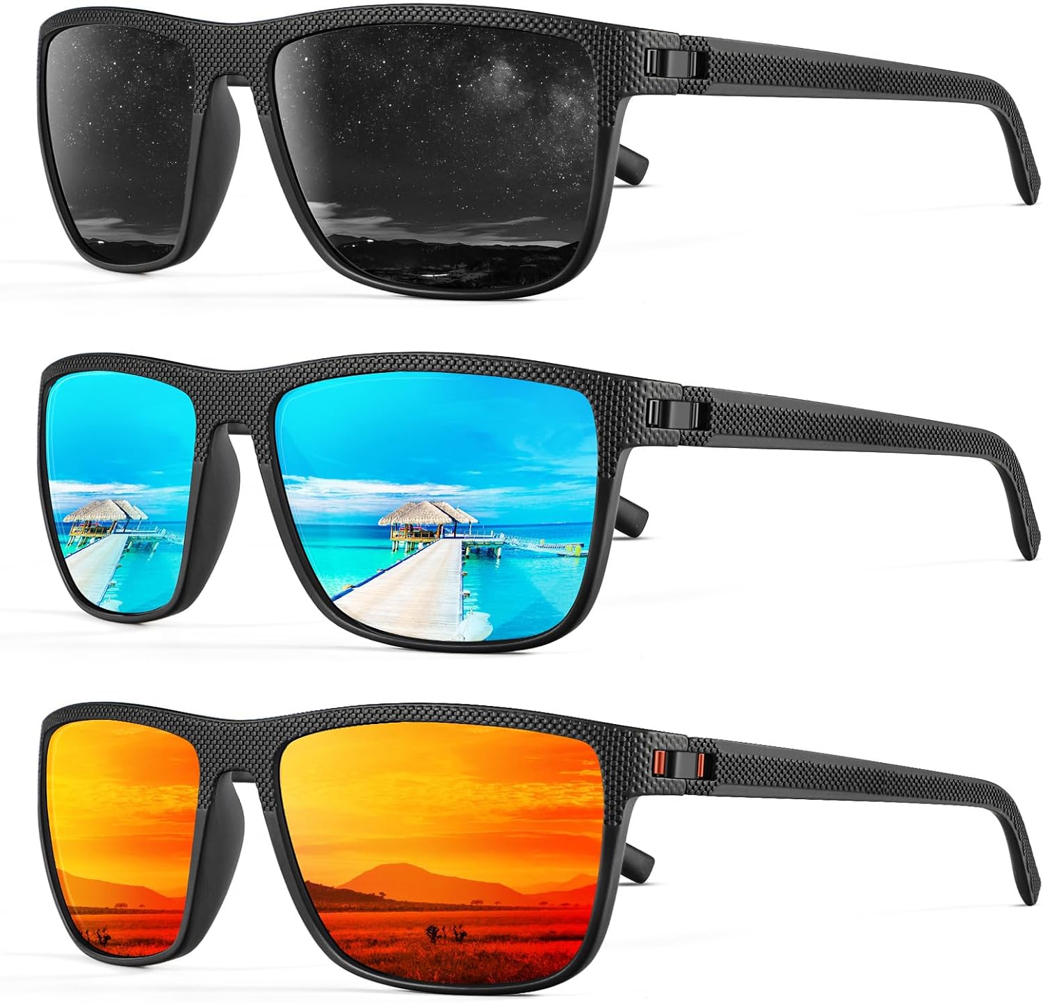 Sunglasses for Men, Polarized Sun Glasses for Men with Lightweight Frame and UV Protection 07 Black/Ice Blue/Red