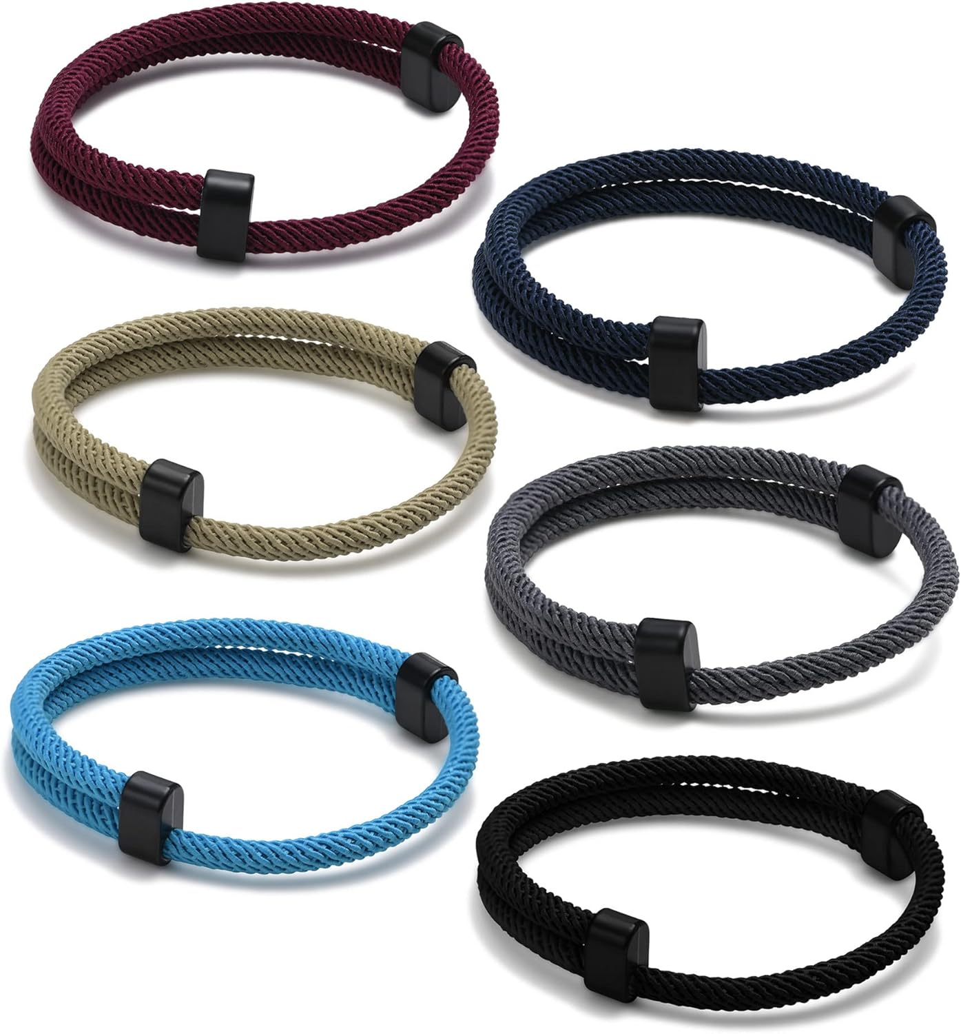Nautical Braided Rope Bracelets Set - 6 Pcs Adjustable Braided Cord Bracelet, Handmade Navy Marine String Bracelet with Metal Knot, Men Women Braided Bracelets Gifts A# Rope Bracelet Set