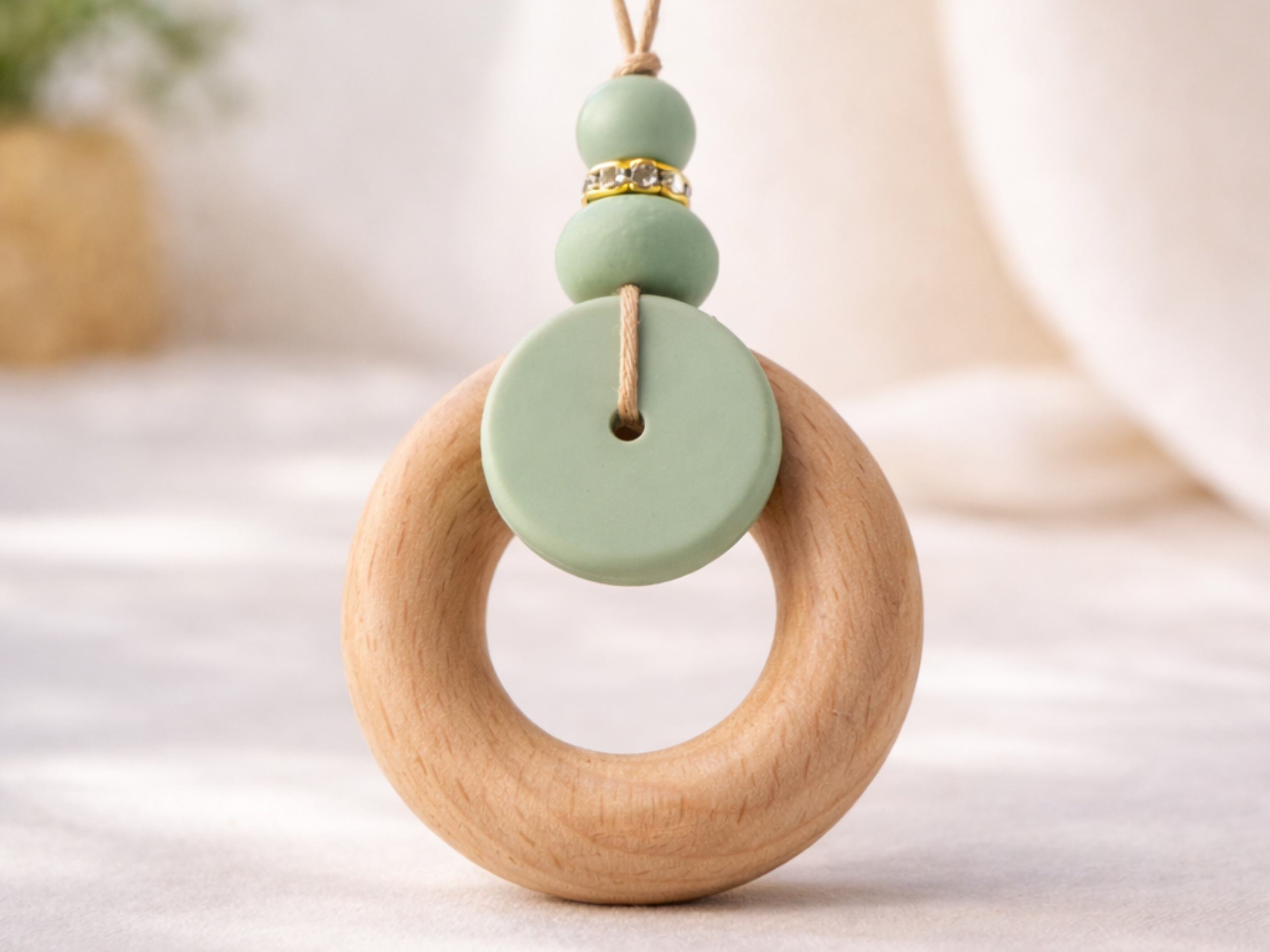 Collier femme silicone anneau bois Solène vert | Majolieperle