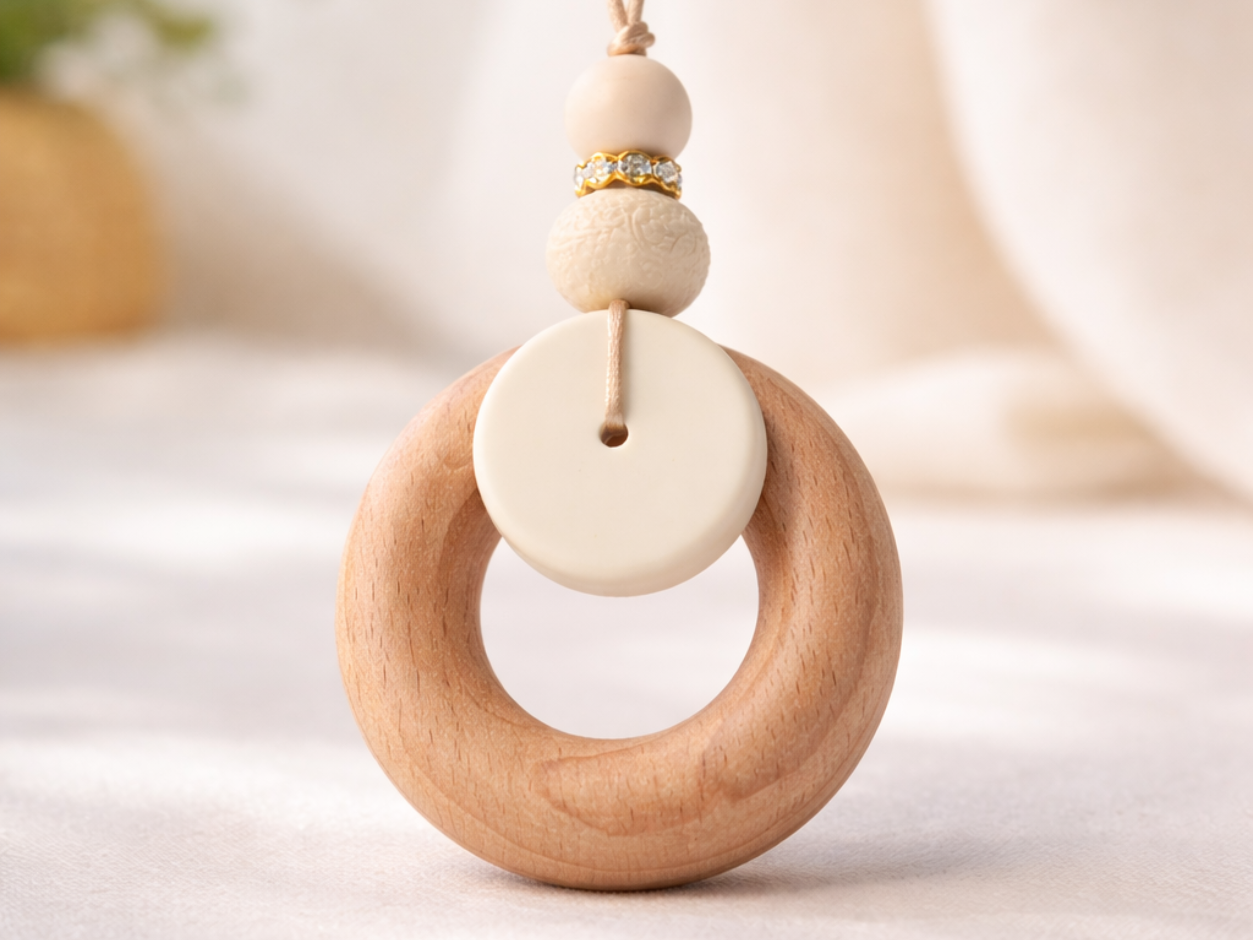 Collier femme silicone et bois élégant Solène écru | Majolieperle