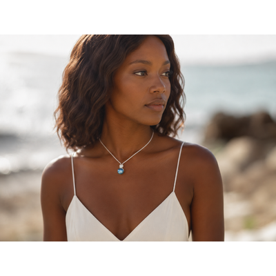 Collier nacré bleu porté