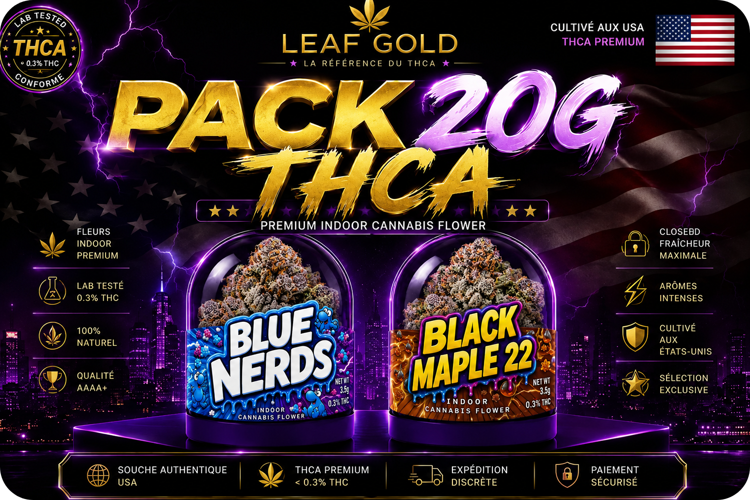 thca france leaf gold - blue nerfs black maple 22 pack