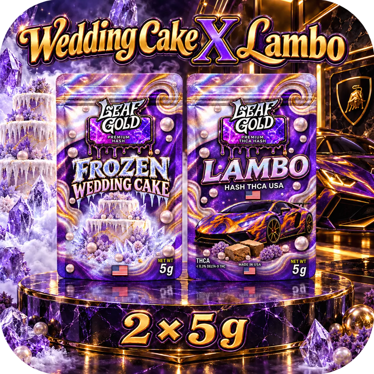 Pack THCA Leaf Gold Wedding Cake × Lambo, 10 g