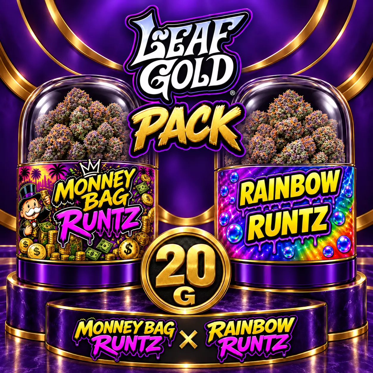 Pack THCA Leaf Gold Money Bag × Rainbow Runtz, 20 g
