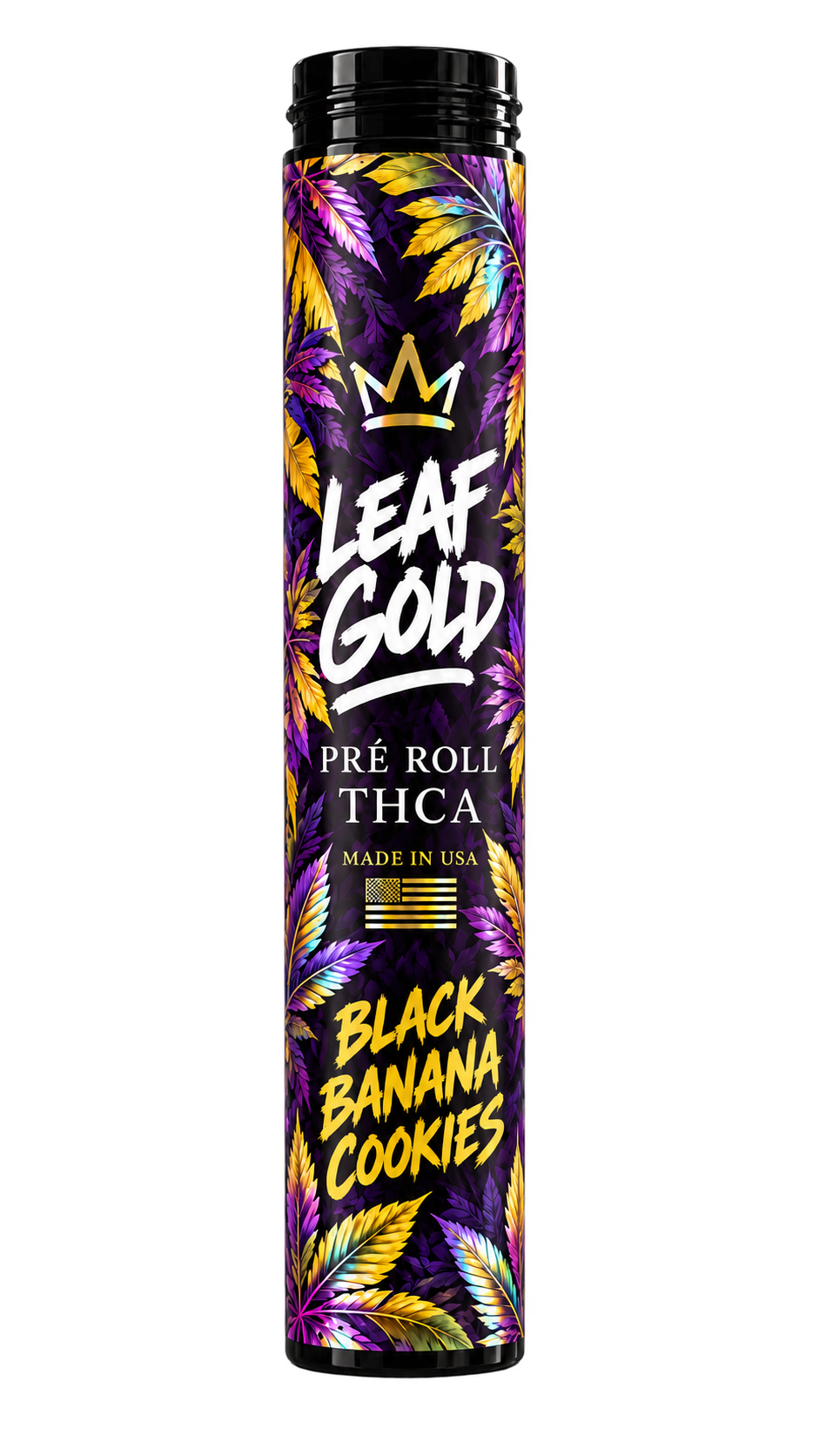 leaf-gold-pre-roll-thca-black-banana-cookies-holographique-detoure