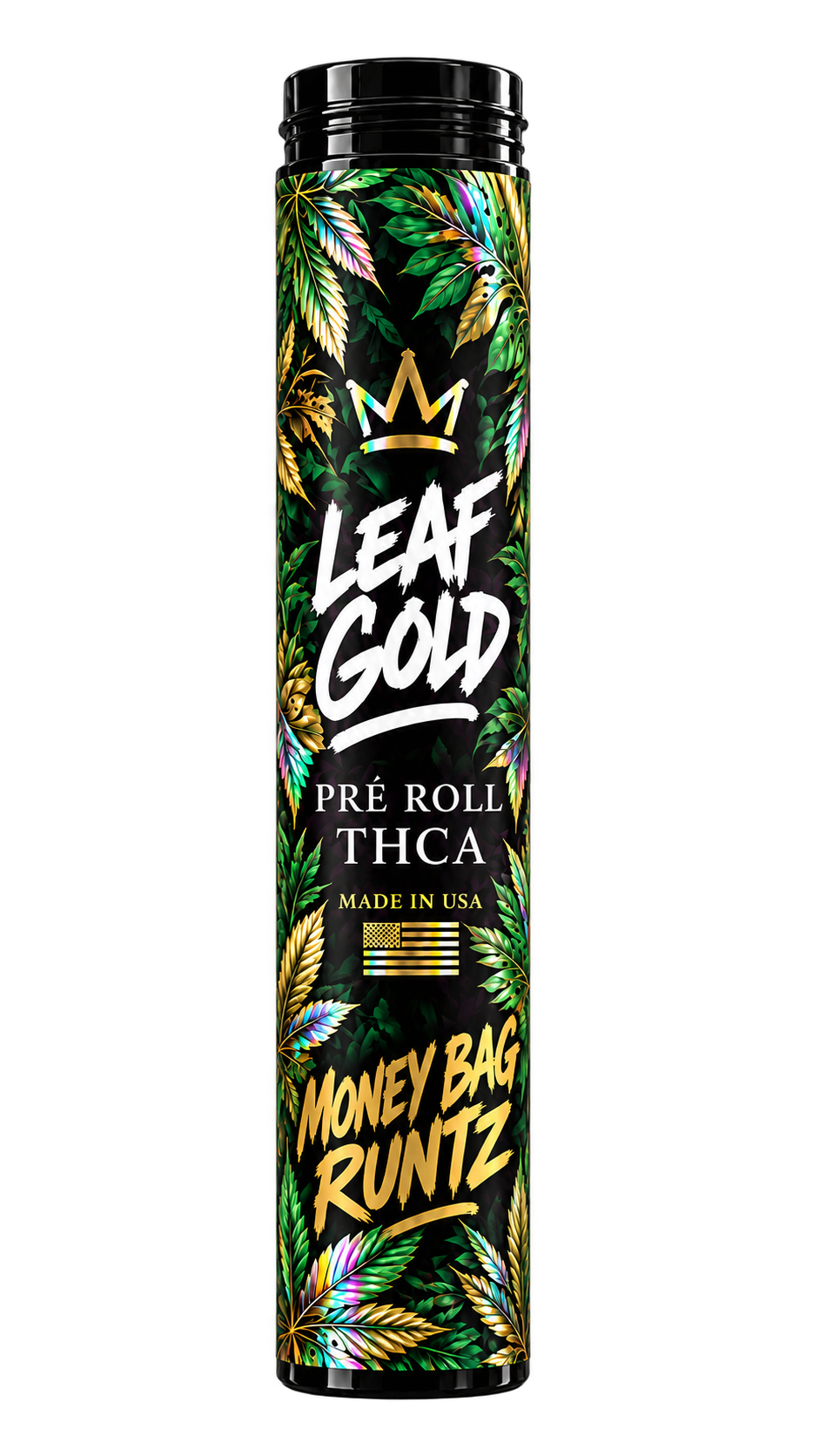 leaf-gold-pre-roll-thca-money-bag-runtz-holographique-detoure