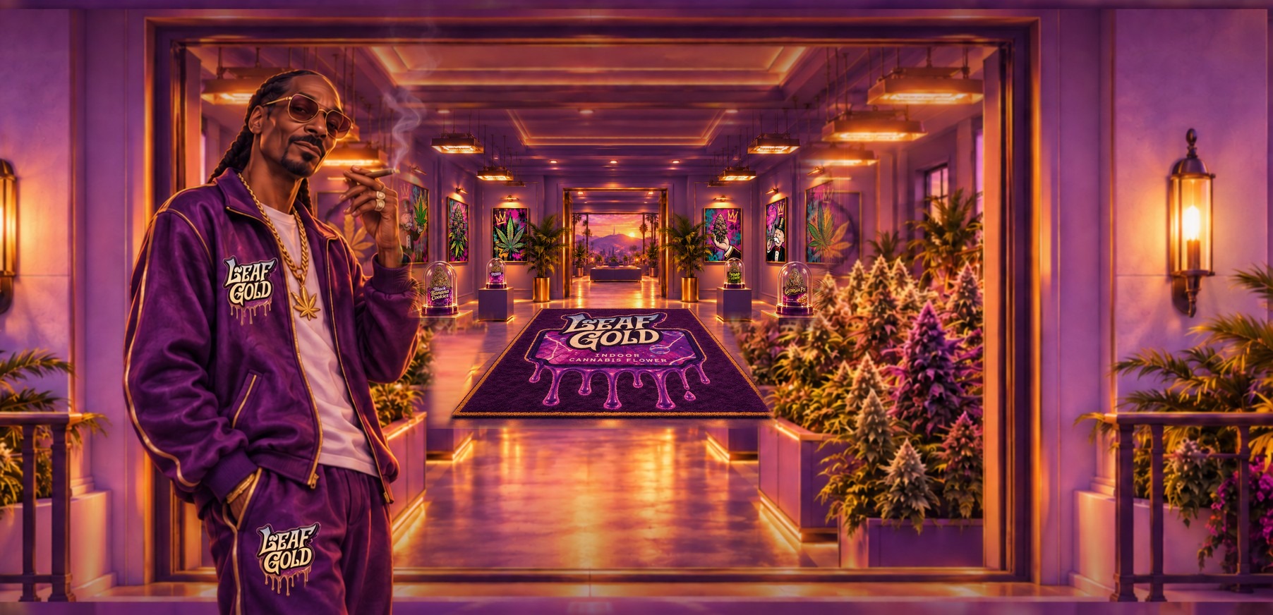 Intérieur Leaf Gold avec Snoop à gauche et plantation