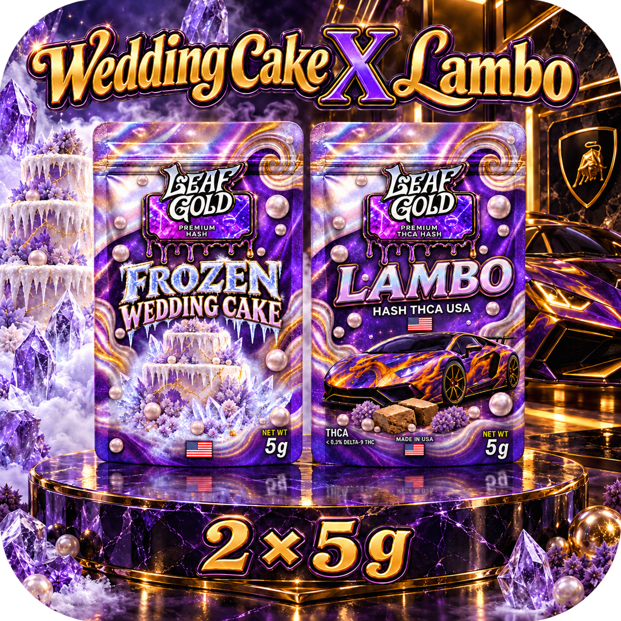 Pack Hash THCA Wedding Cake x Lambo - Leaf Gold