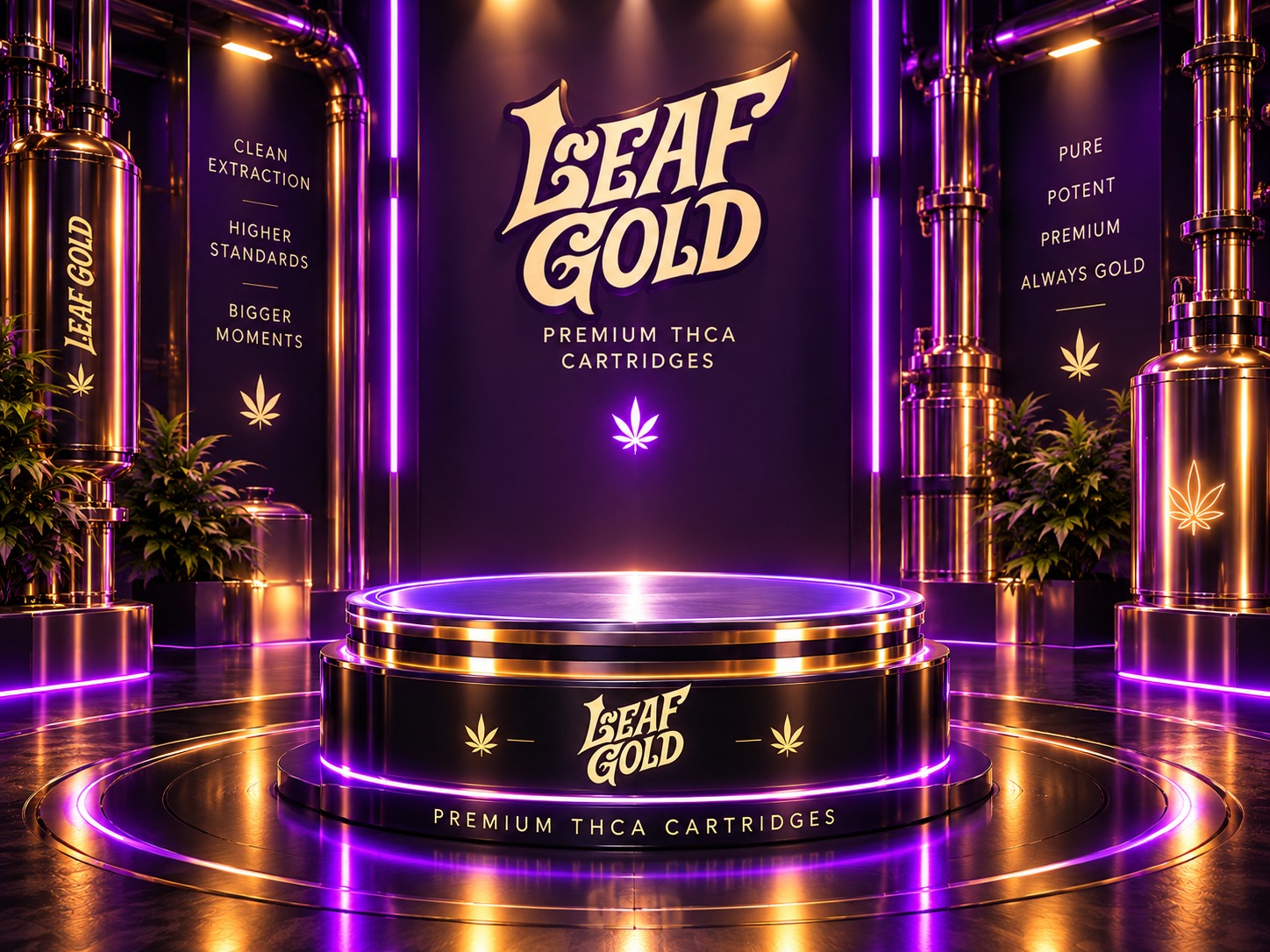 Podium Leaf Gold de presentation des cartridges THCA premium