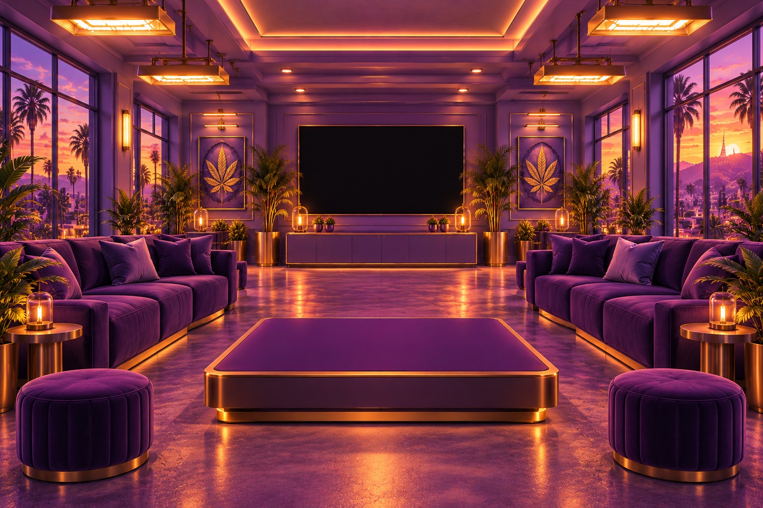 Décor illustré de 08 · Le salon dans le bâtiment violet Leaf Gold