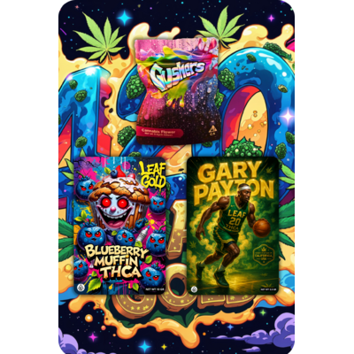 Fleurs THCA naturelles Gushers, Gary Payton et Blueberry Muffin – Combo 30g premium importé des États-Unis – Leaf Gold