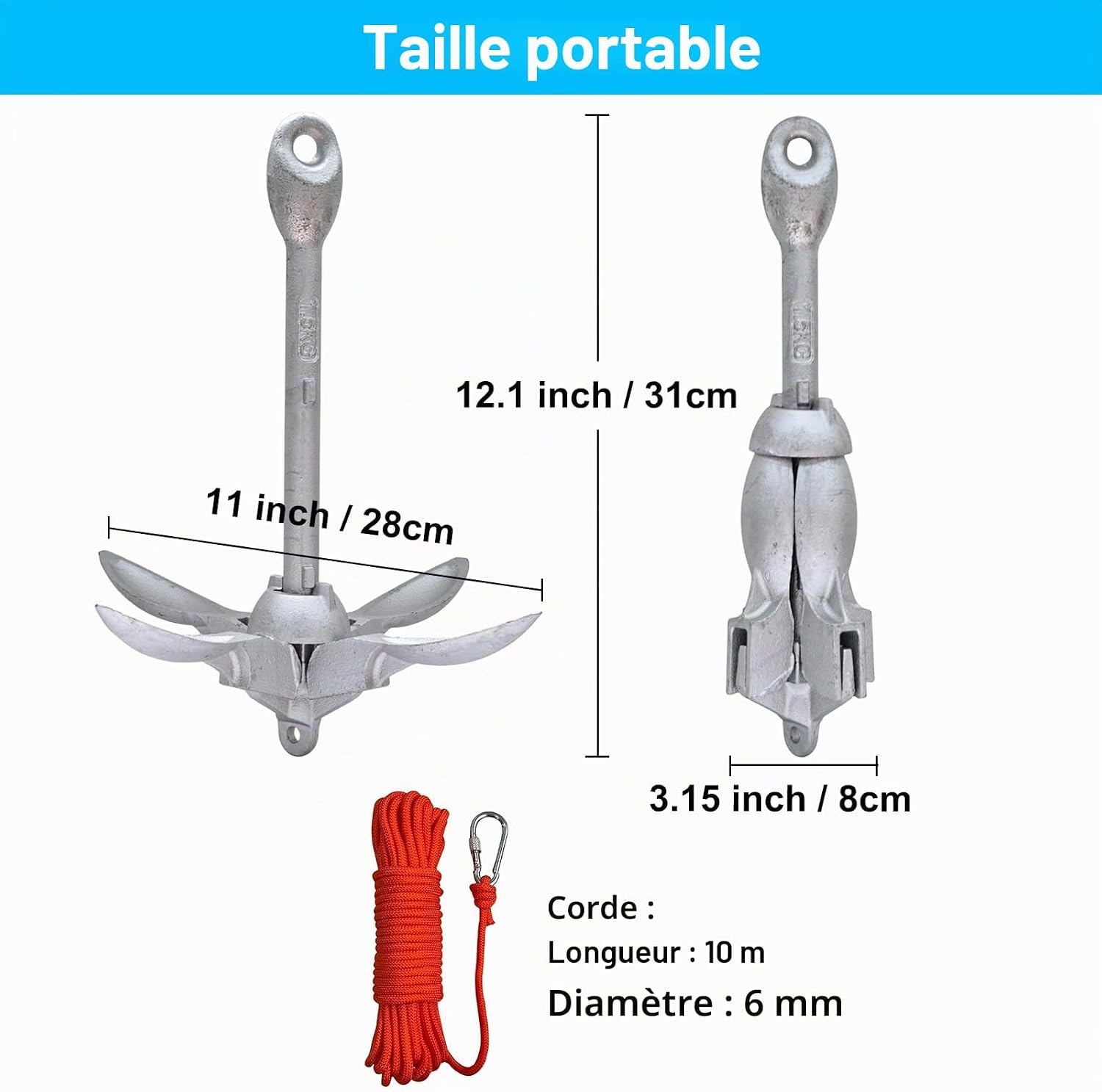 Ancre pliable BeGrit 1,5 kg avec corde de 10 m, photo 2