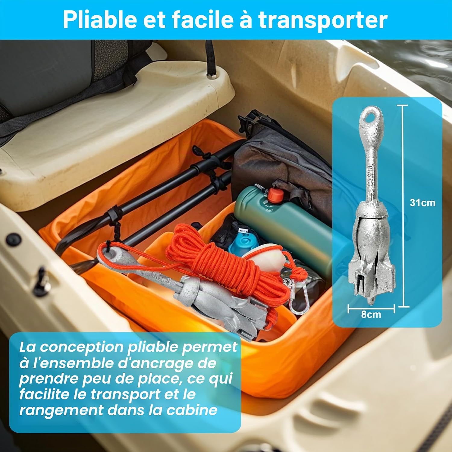 Ancre pliable BeGrit 1,5 kg avec corde de 10 m, photo 4