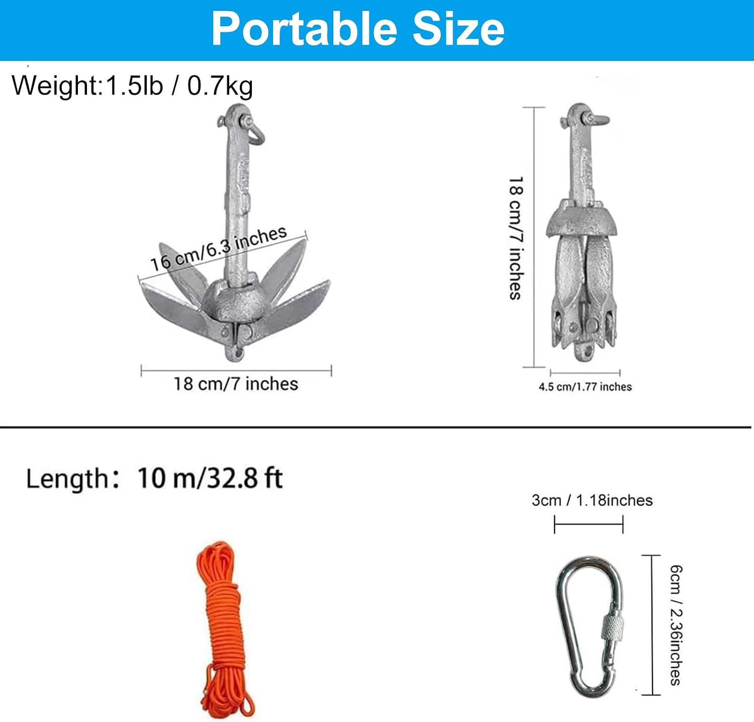 Ancre pliable BeGrit 0,7 kg avec corde de 10 m, photo 9