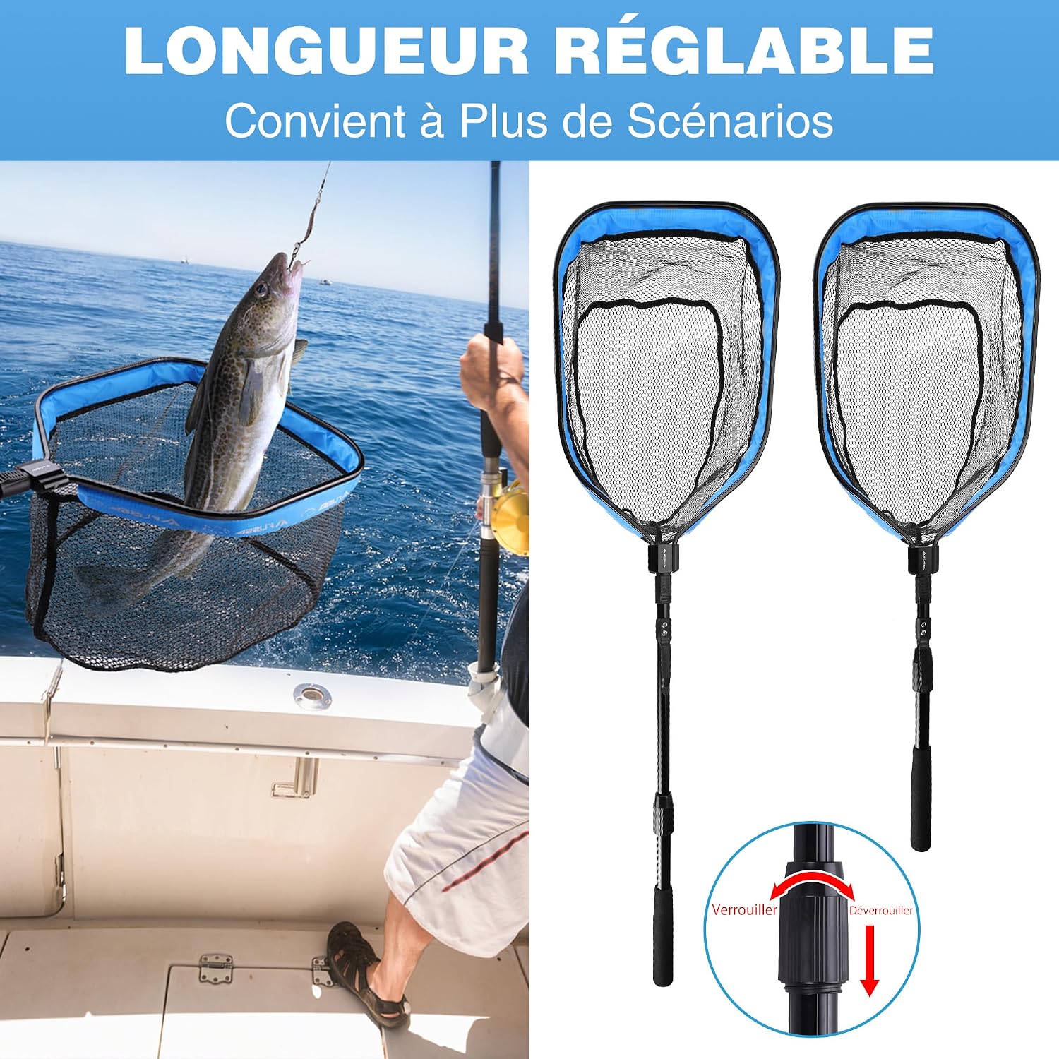 Épuisette pliable télescopique FLISSA à filet enduit PVC, photo 2