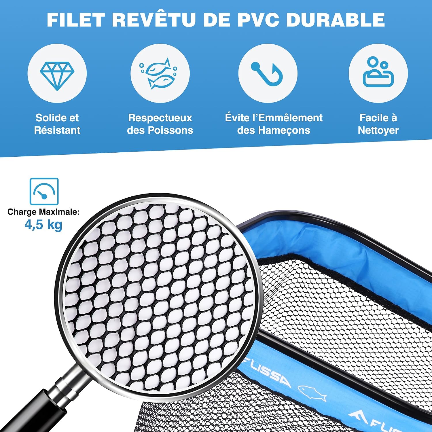 Épuisette pliable télescopique FLISSA à filet enduit PVC, photo 6