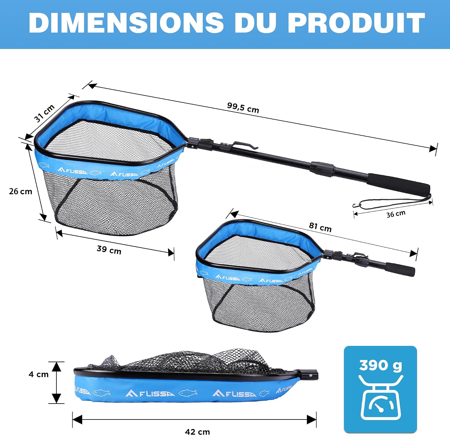 Épuisette pliable télescopique FLISSA à filet enduit PVC, photo 9