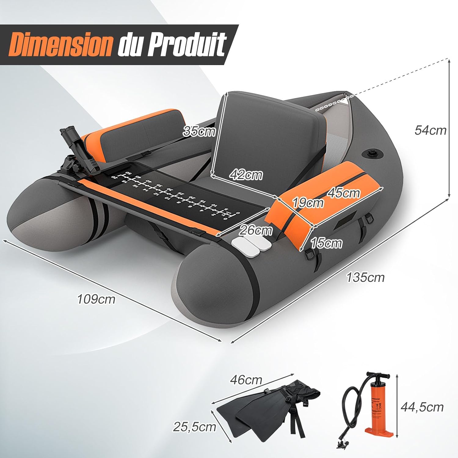Float tube gonflable GOPLUS avec pagaie, palmes et pompe, photo 2