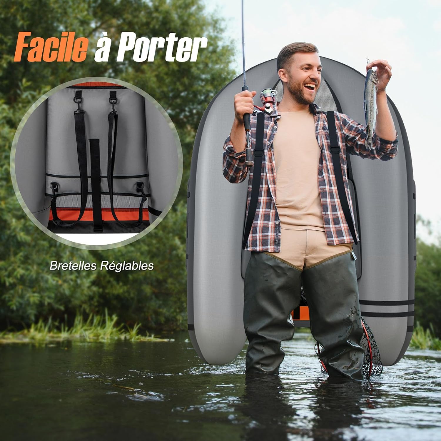 Float tube gonflable GOPLUS avec pagaie, palmes et pompe, photo 3