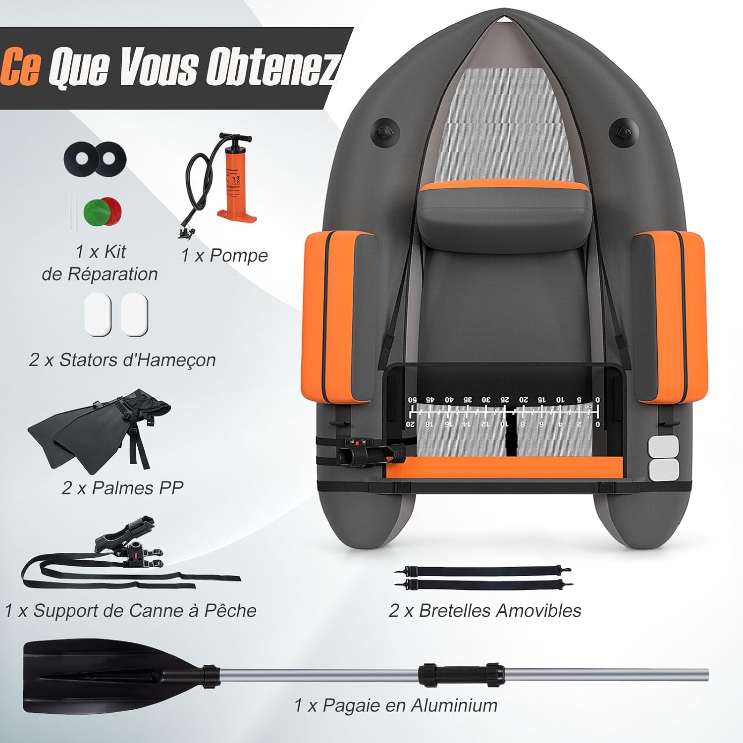 Float tube gonflable GOPLUS avec pagaie, palmes et pompe, photo 4