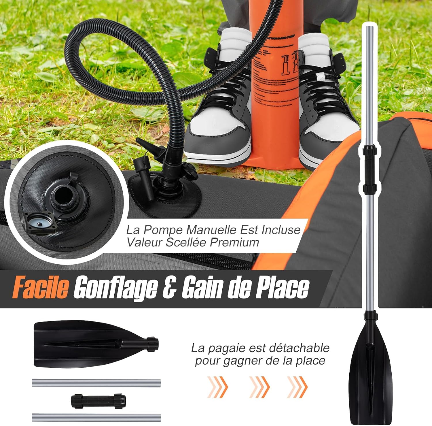 Float tube gonflable GOPLUS avec pagaie, palmes et pompe, photo 5