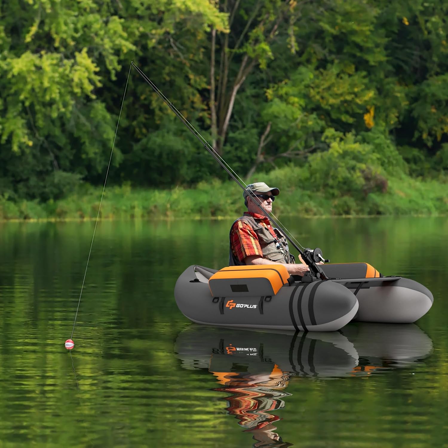 Float tube gonflable GOPLUS avec pagaie, palmes et pompe, photo 6