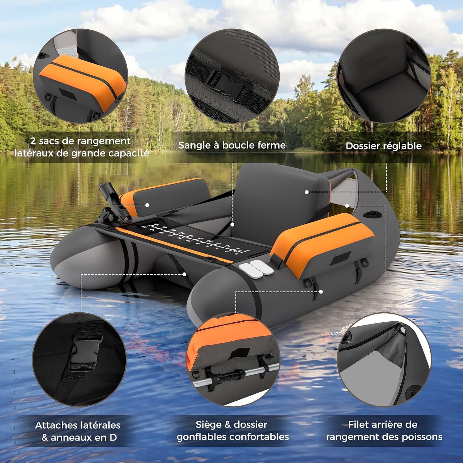 Float tube gonflable GOPLUS avec pagaie, palmes et pompe, photo 7