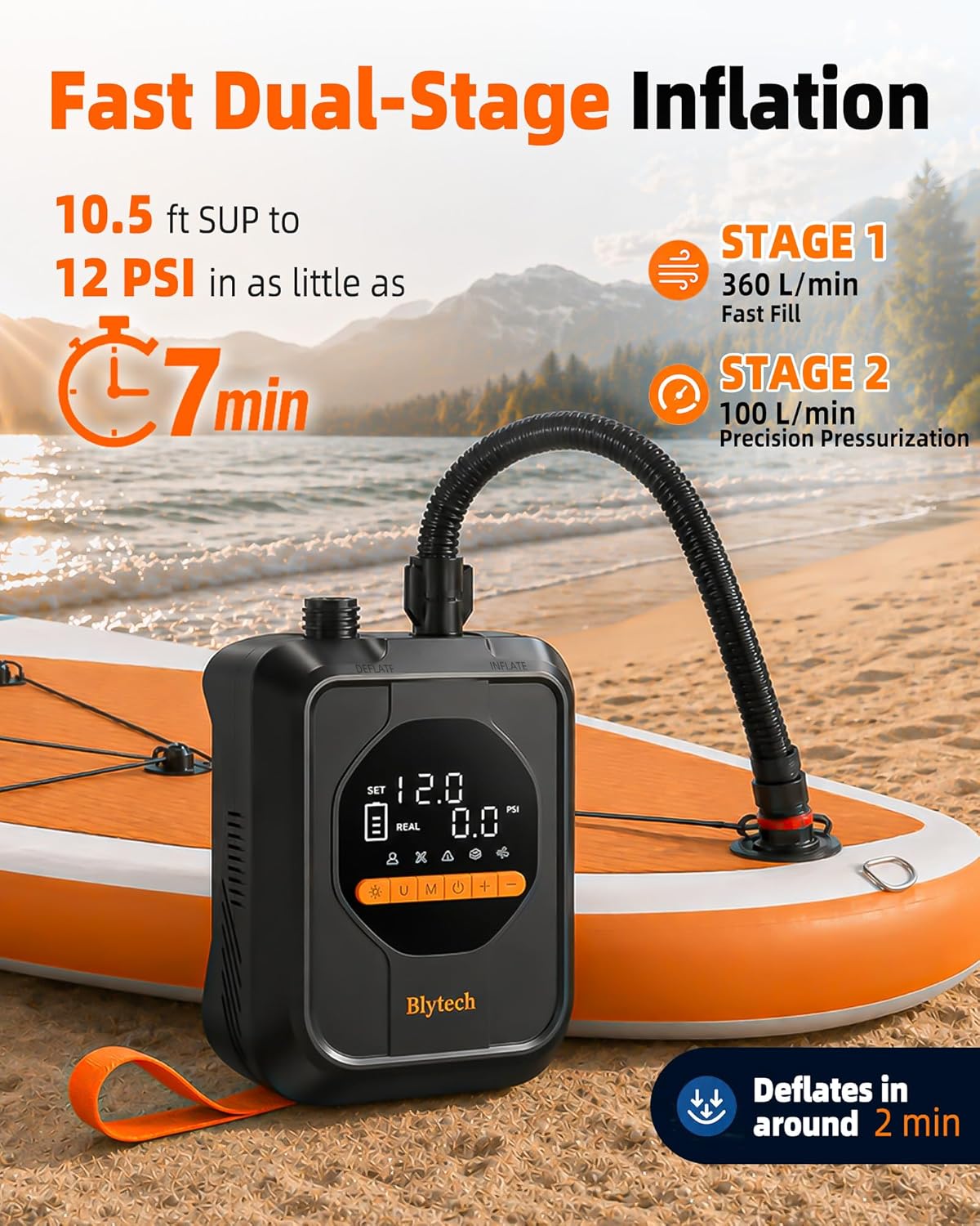 Gonfleur électrique paddle 20 PSI rechargeable avec embouts, photo 3