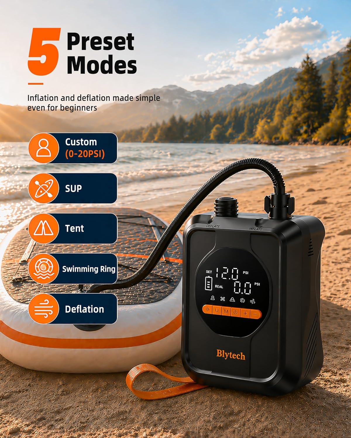 Gonfleur électrique paddle 20 PSI rechargeable avec embouts, photo 5