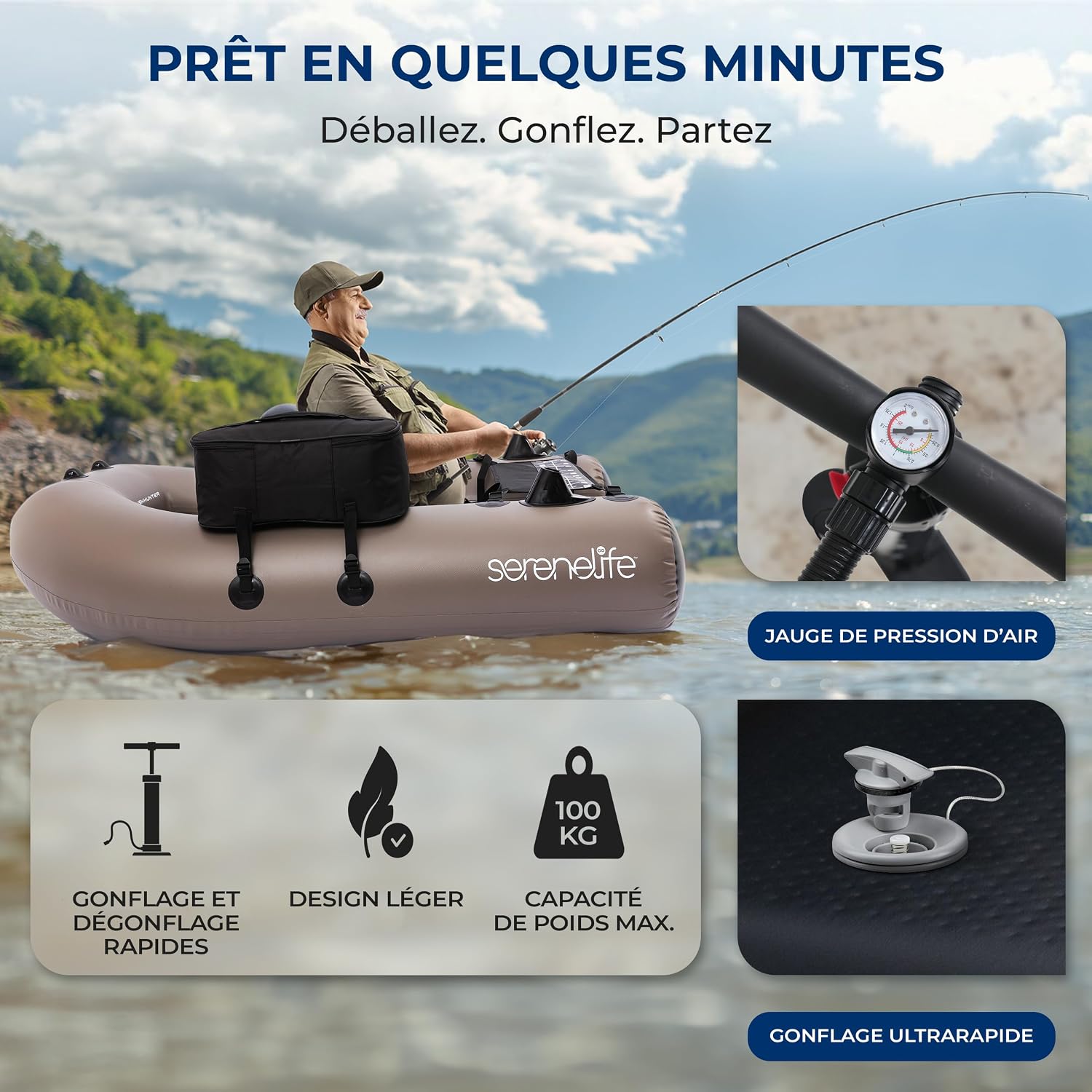 Float tube de pêche SereneLife en PVC laminé, 100 kg, photo 6