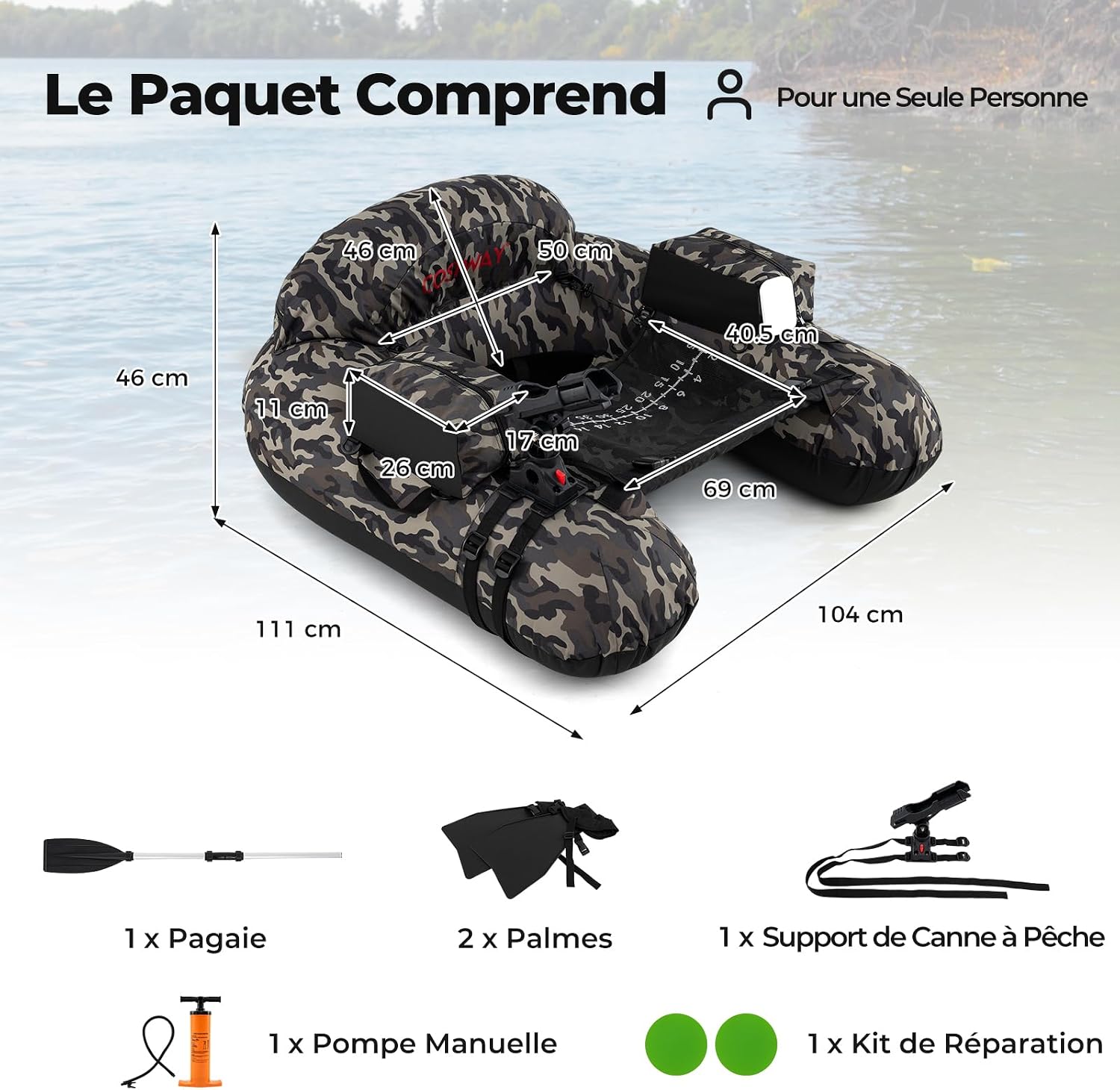 Float tube de pêche en U GOPLUS camouflage avec pagaie, photo 2