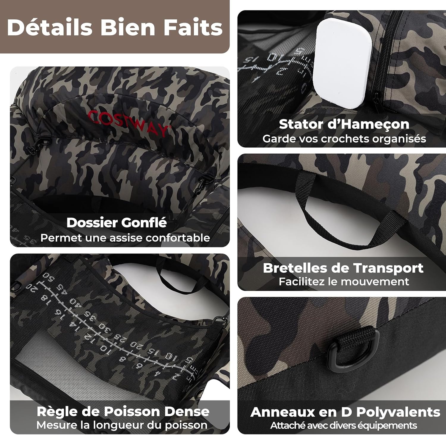 Float tube de pêche en U GOPLUS camouflage avec pagaie, photo 3