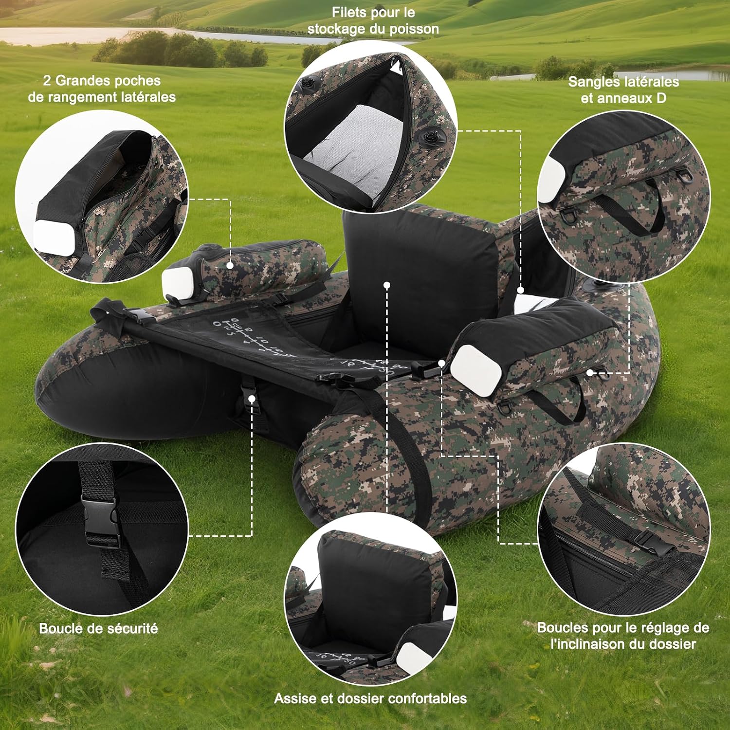 Float tube de pêche camouflage LEADZM avec pompe et sac, photo 3