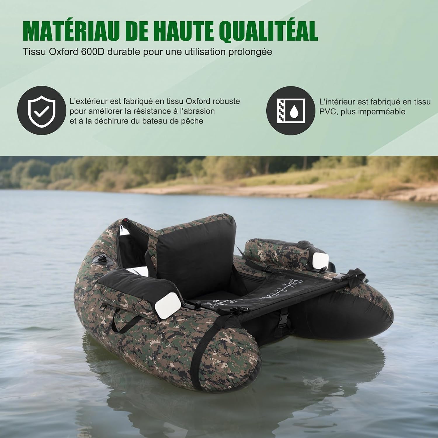 Float tube de pêche camouflage LEADZM avec pompe et sac, photo 4