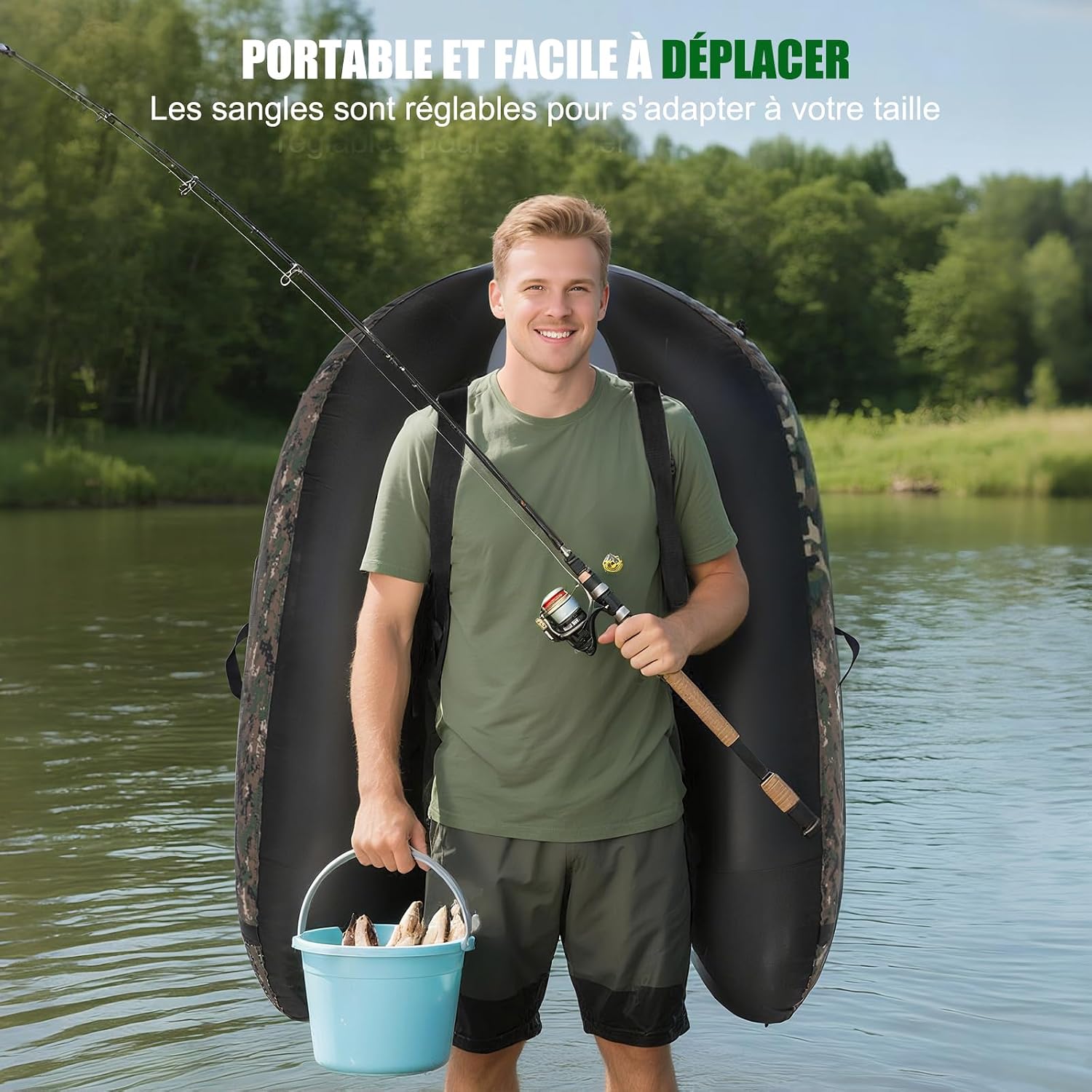 Float tube de pêche camouflage LEADZM avec pompe et sac, photo 7