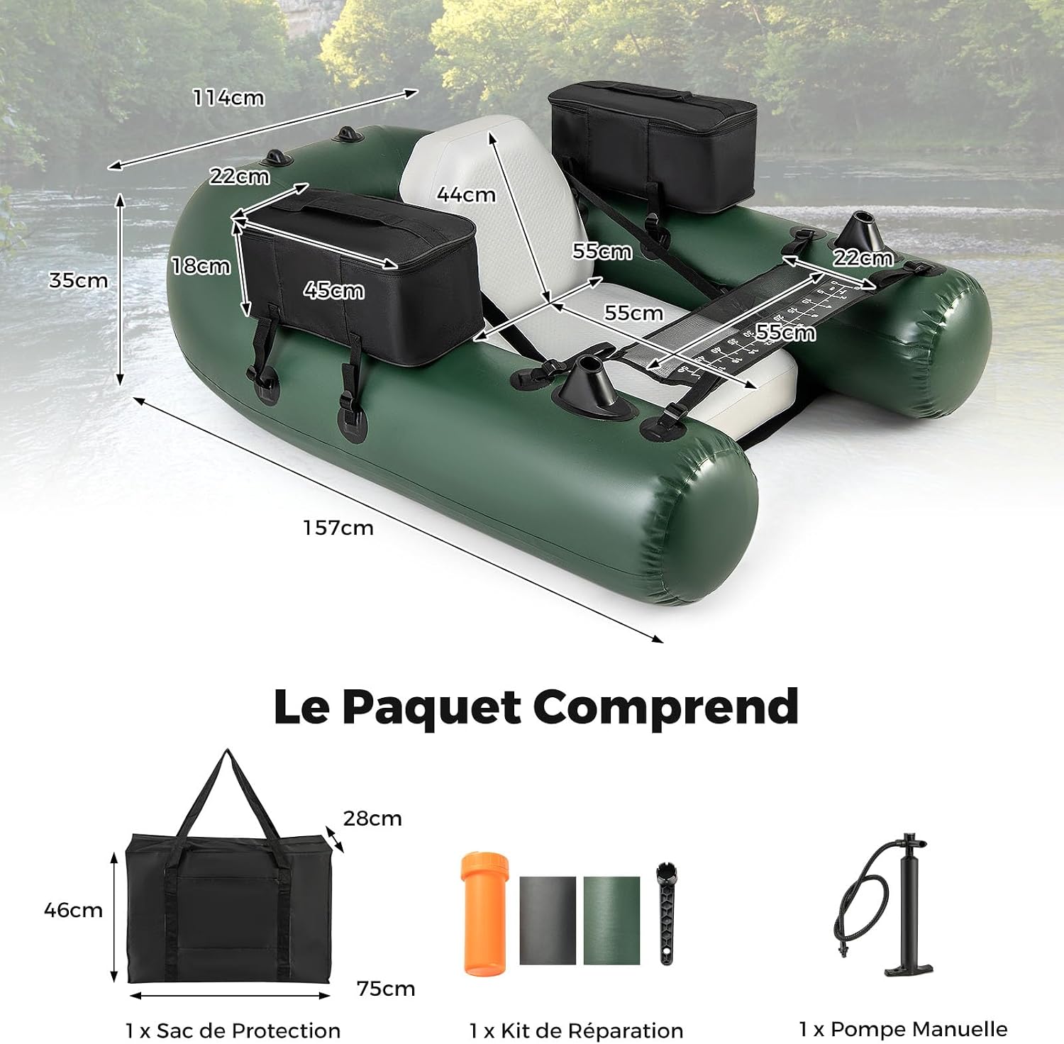 Float tube de pêche GOPLUS vert à trois chambres, photo 2