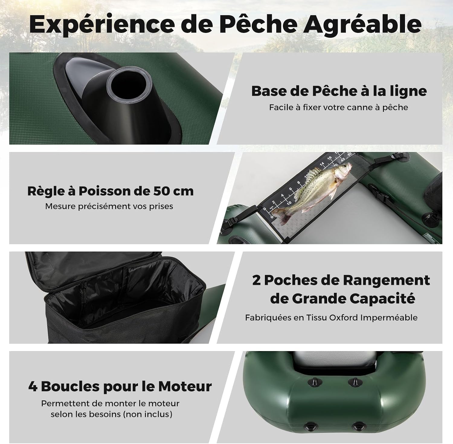 Float tube de pêche GOPLUS vert à trois chambres, photo 3