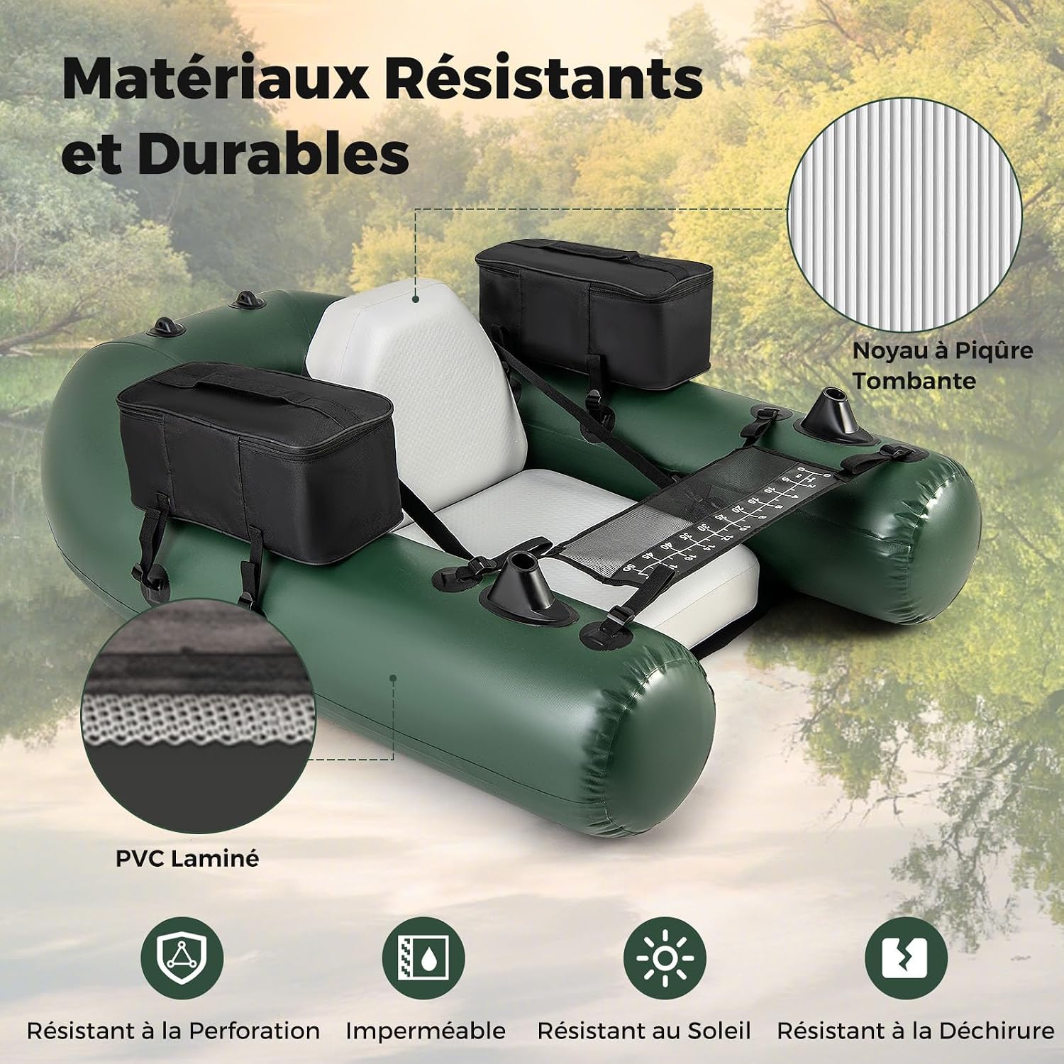 Float tube de pêche GOPLUS vert à trois chambres, photo 4